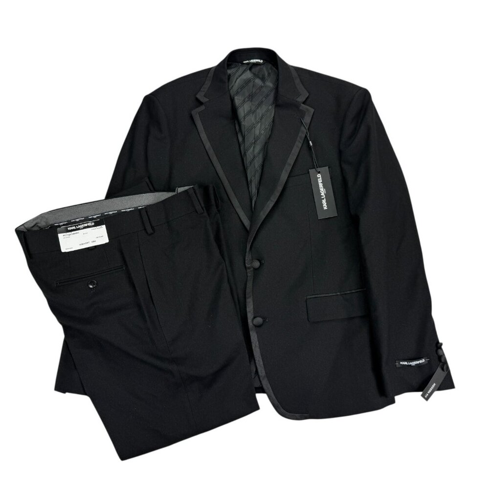 Karl Lagerfeld Men's Acton 2-Piece Tuxedo Modern Fit Suit Black B4HP $495